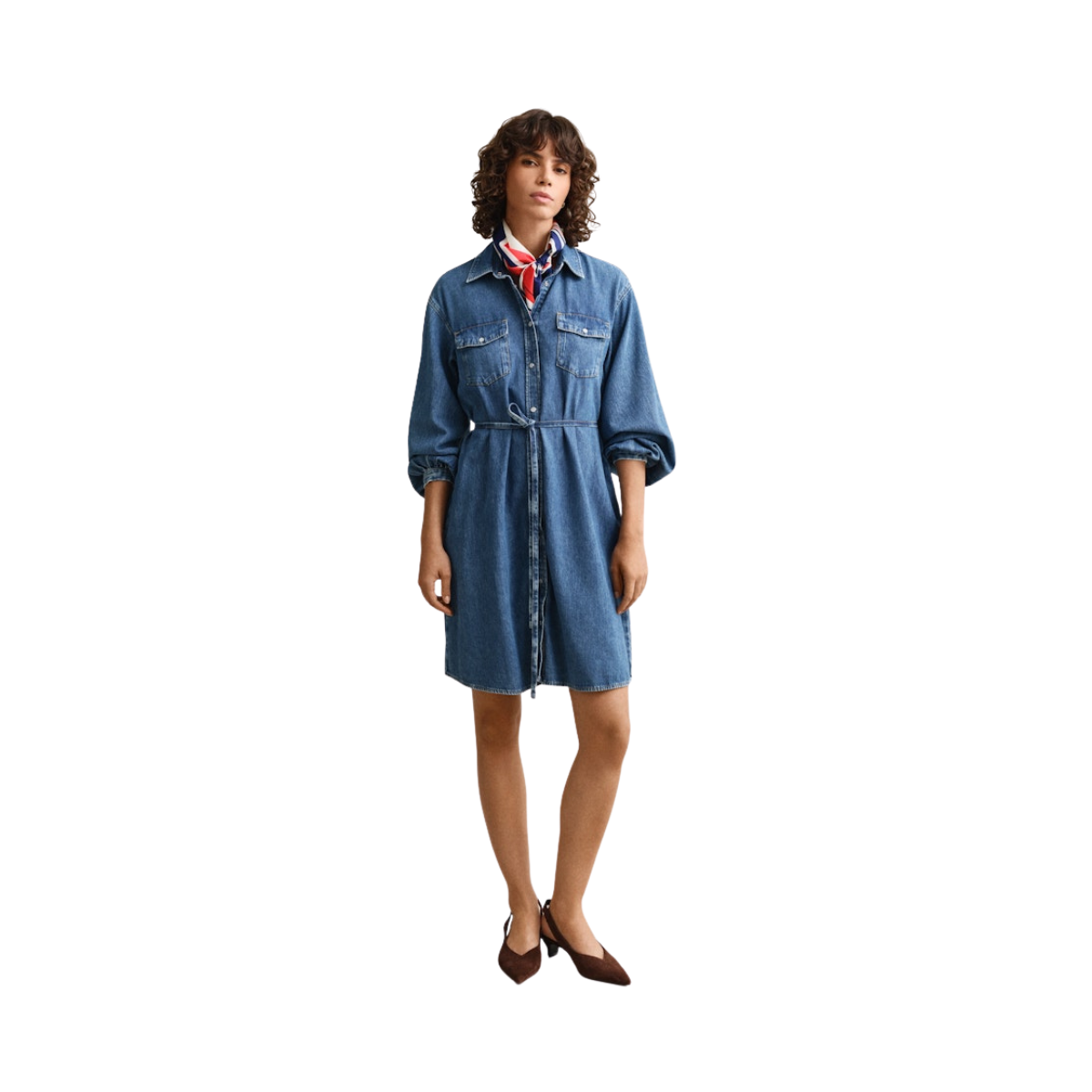 Denim Volume Sleeve Shirt Dress - Mid Blue Archive