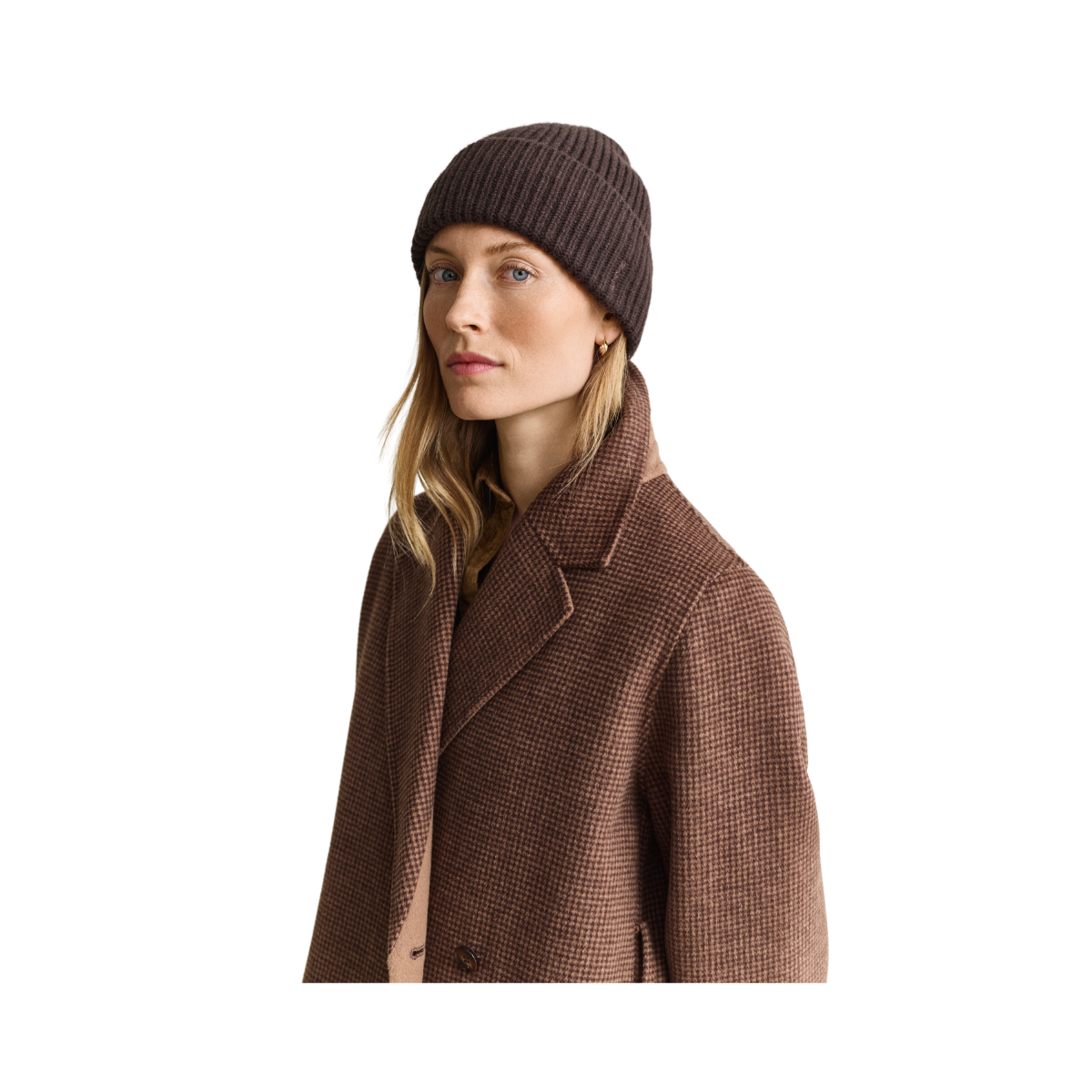 Wool Cashmere Blend Ribbed Beanie - Deep Brown
