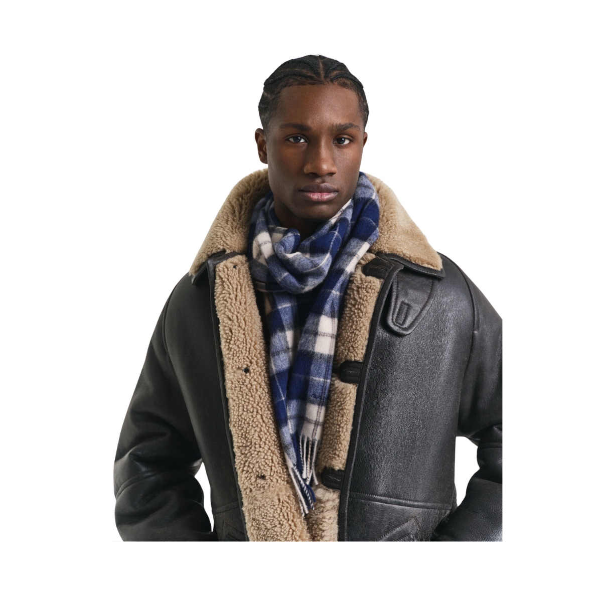 Wool Checked Scarf - 423 Persian Blue