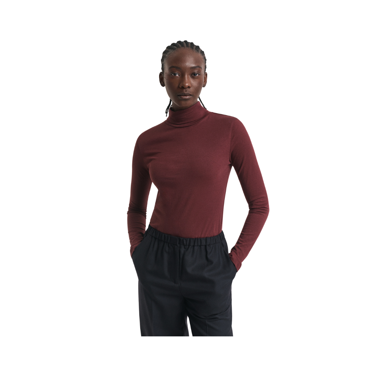 Light Cotton LS Turtleneck - Plum Wine