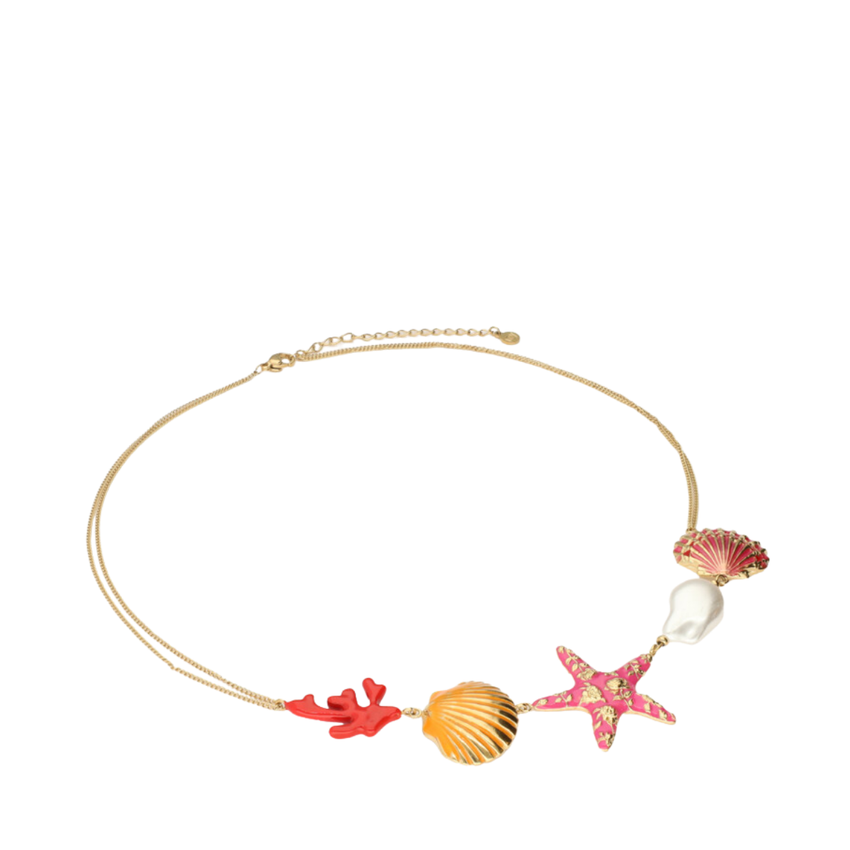 Ciao Necklace with Shells and Pearl - Gold