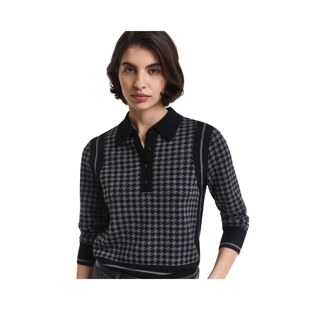 Houndstooth Jacquard Polo - 5 Black