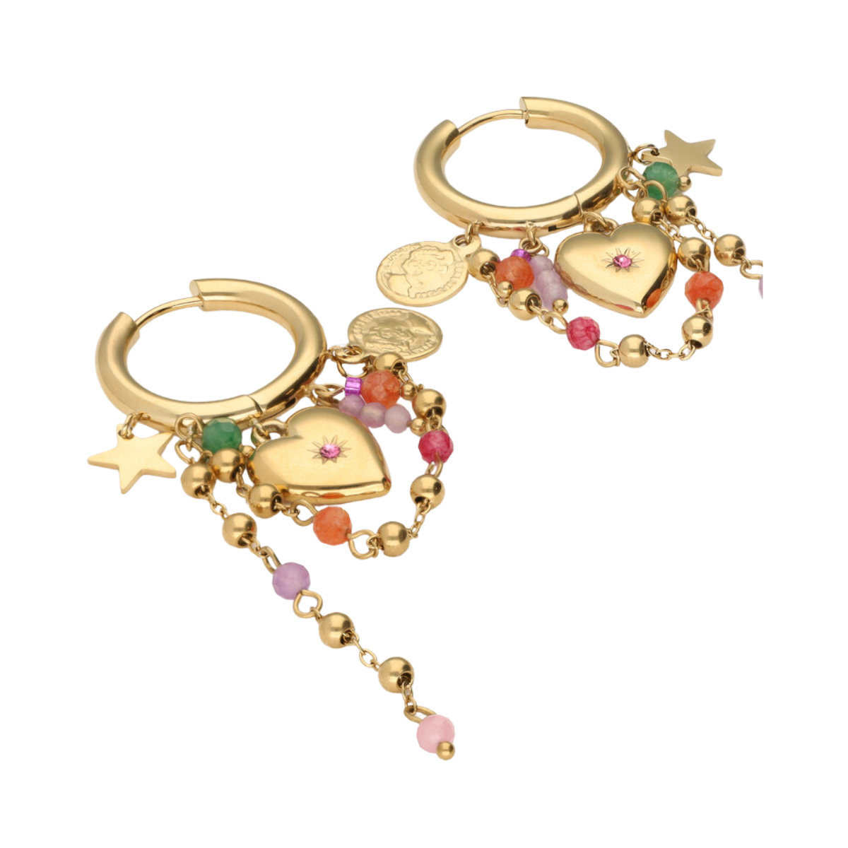 Earrings with Heart and Cords - Gold
