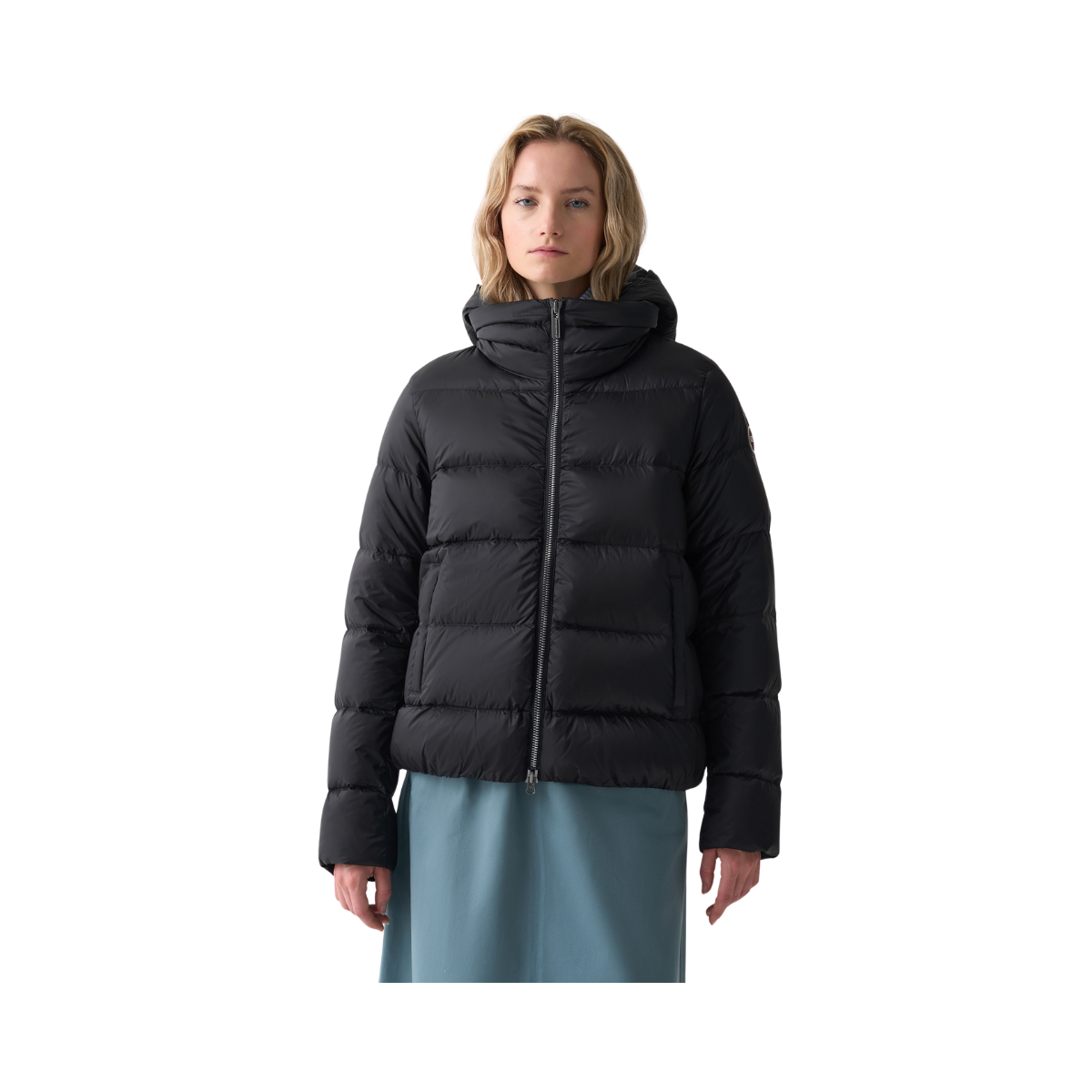 Ladies Down Jacket with Detachable Hood - Black