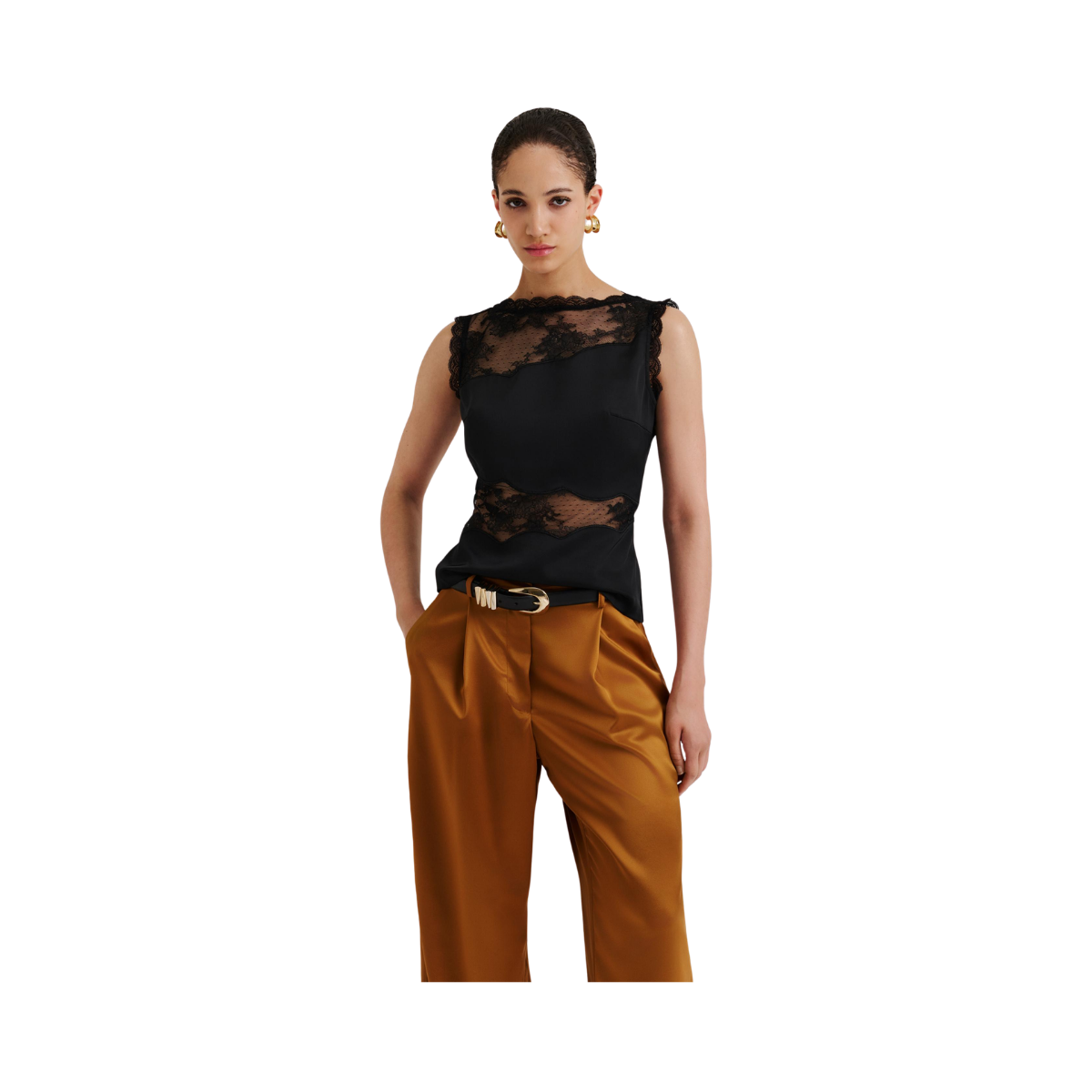 Desire Lace Trimmed Cut Out Top - Black