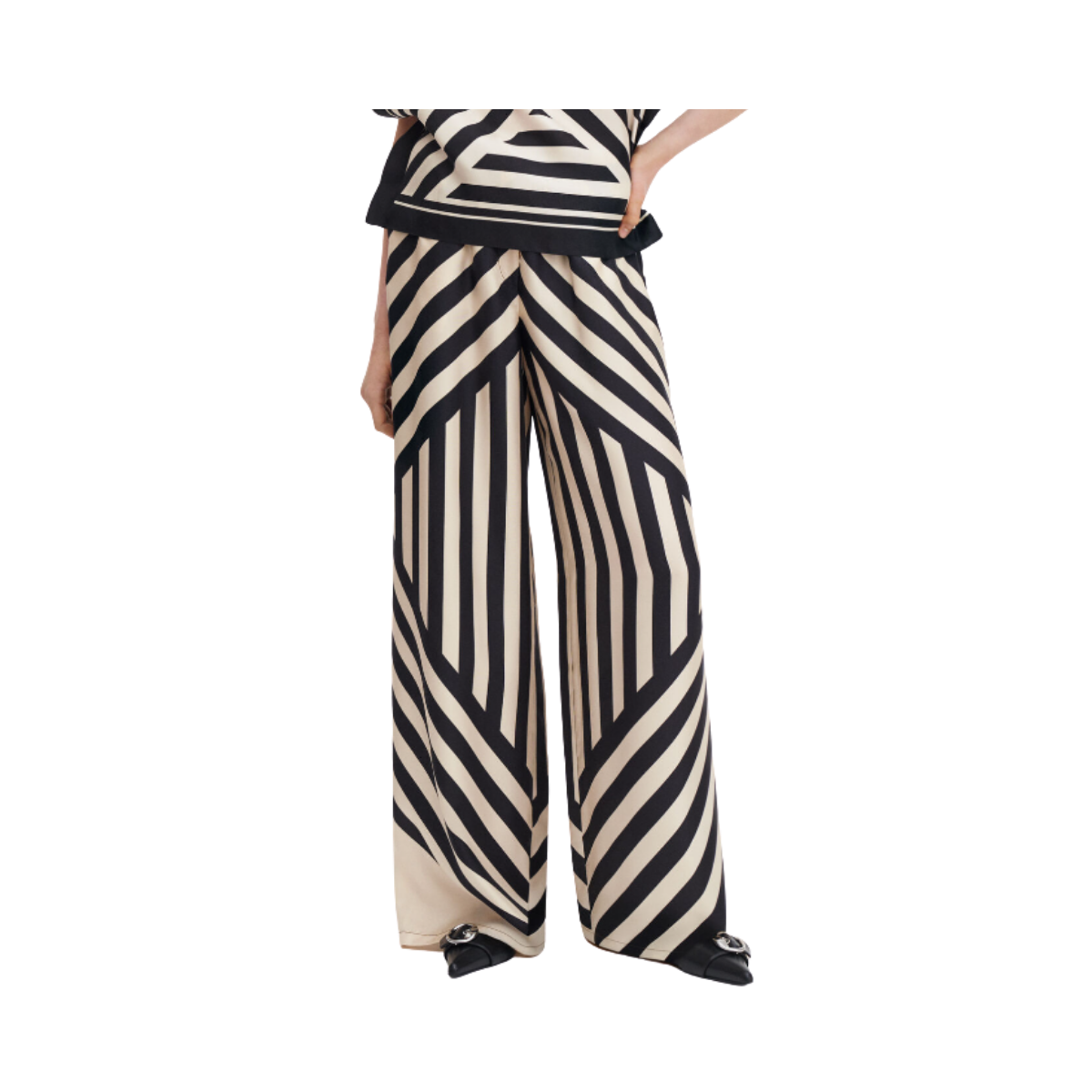 Eve Relaxed Print Trousers - Black
