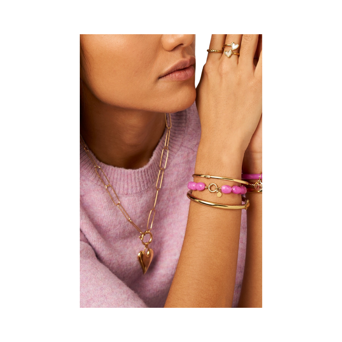 Bracelet Beads Fuchsia - Gold