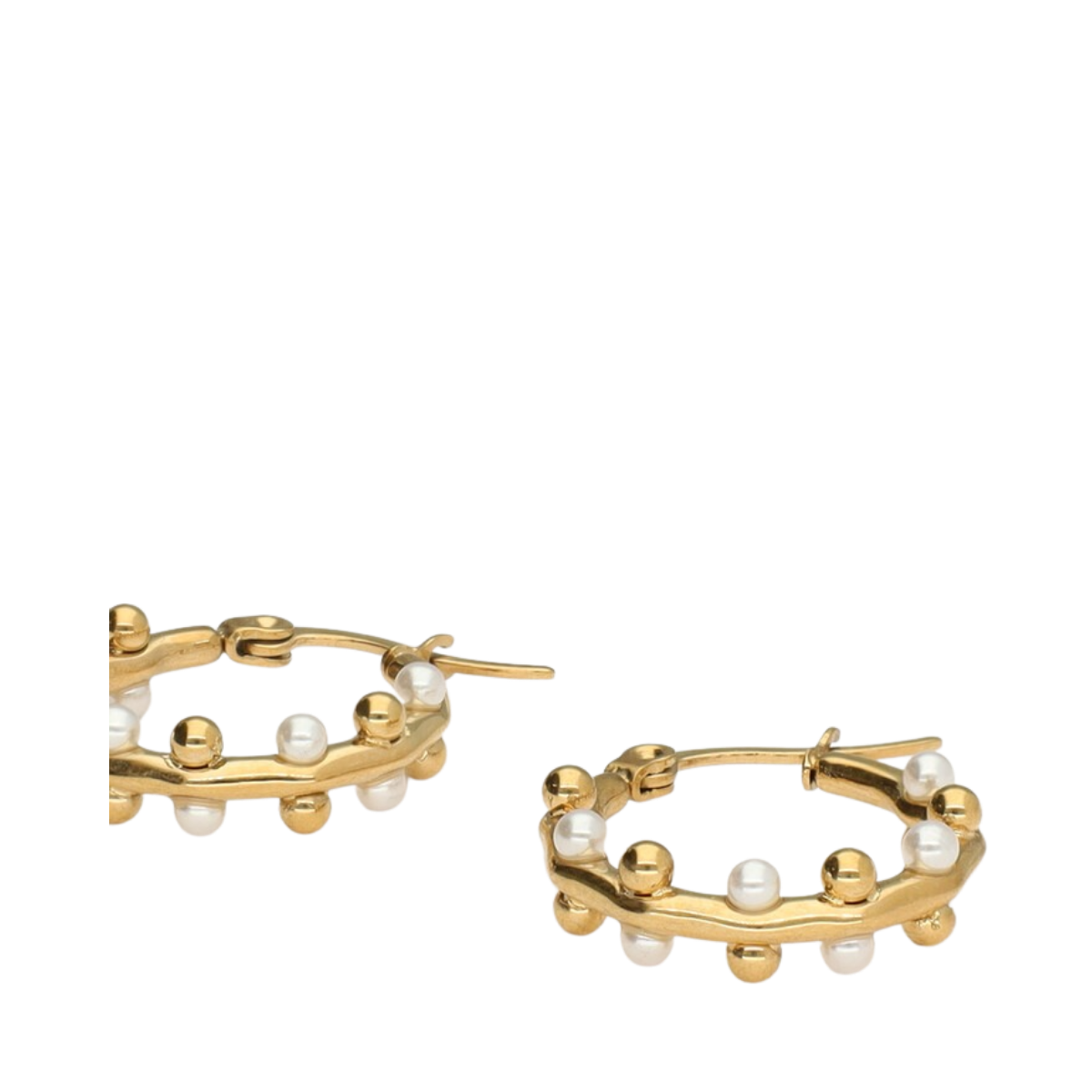 Hoop Earrings with Dots and Pearls - Gold