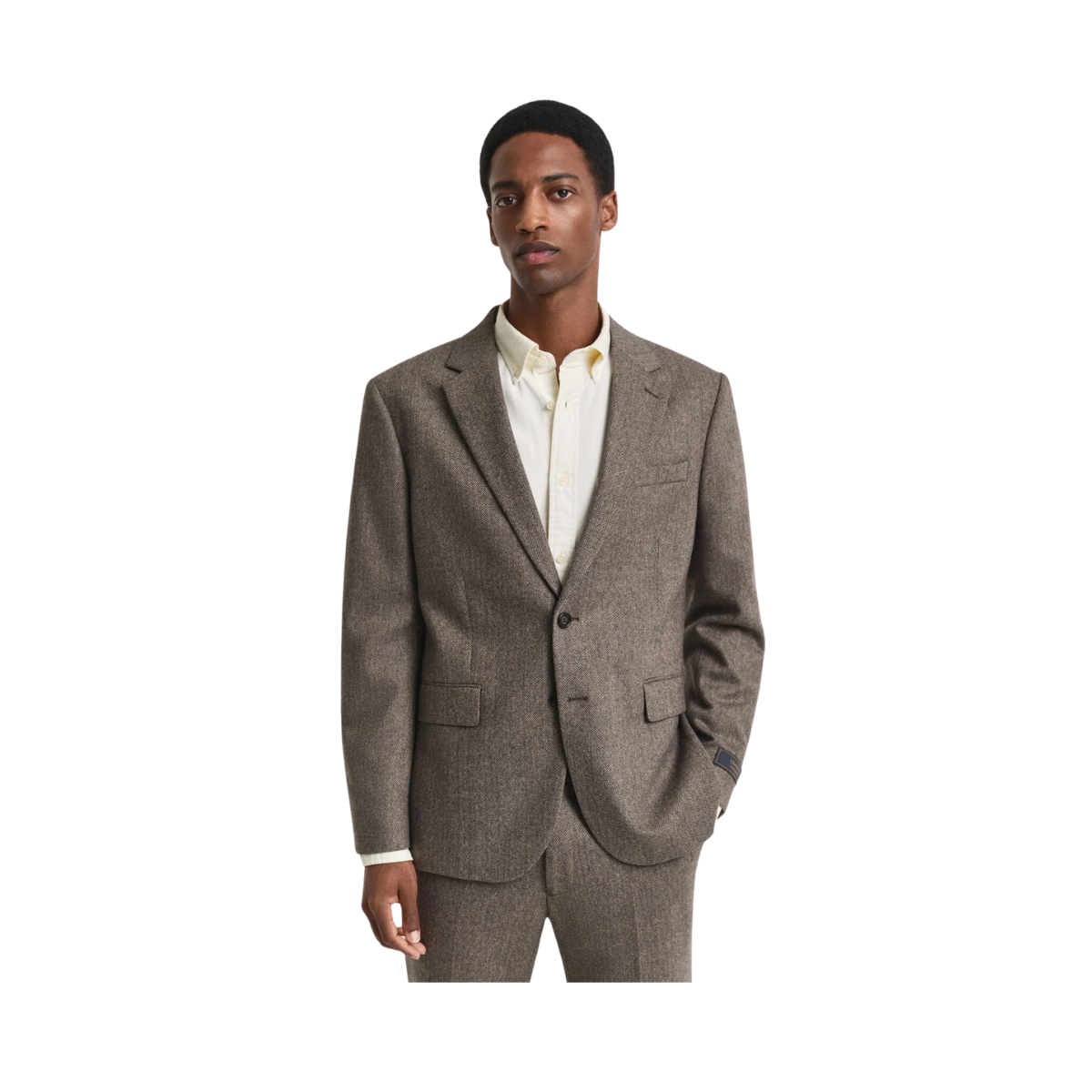 Flannel Herringbone Suit Jacket - 202 Deep Brown