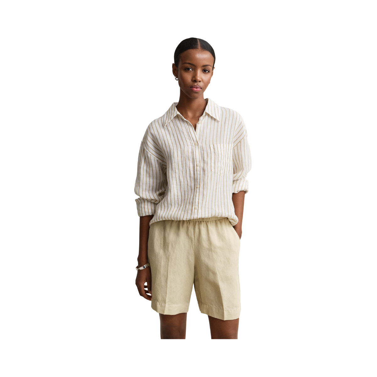 Rel Striped Linen LS Shirt - Oat Beige