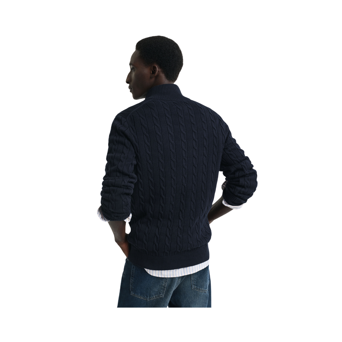 Cotton Cable Half Zip - Evening Blue