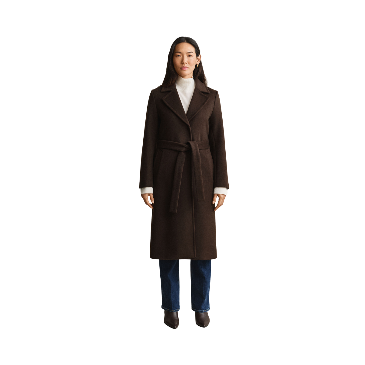 Belted Wool Blend Coat - Deep Brown