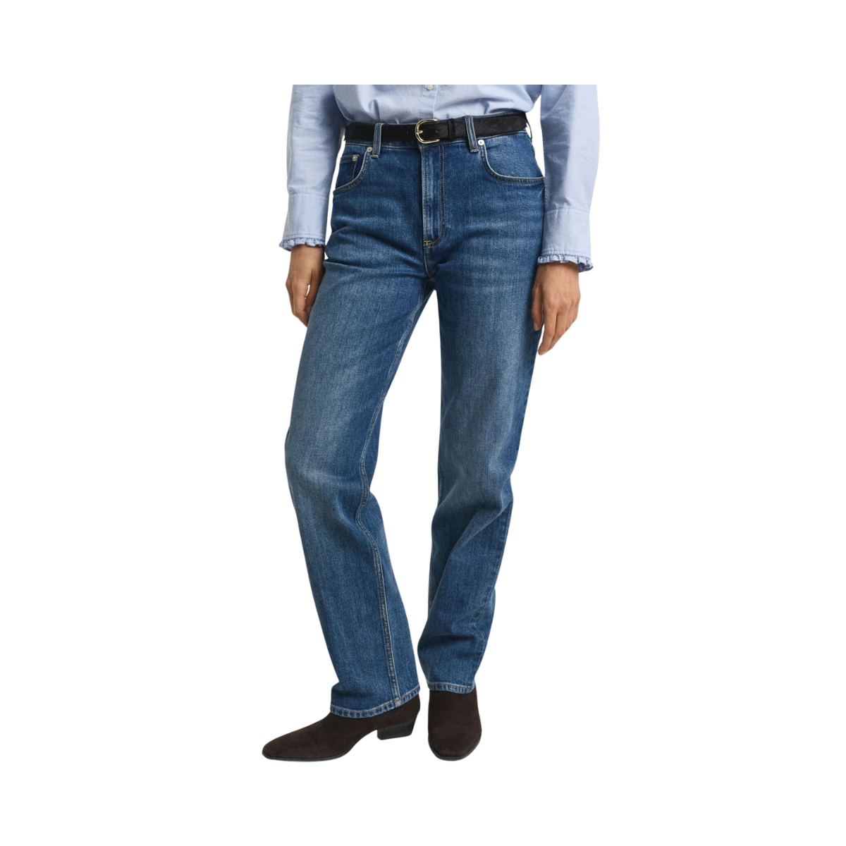 Straight Stretch Jeans - Mid Blue Broken In