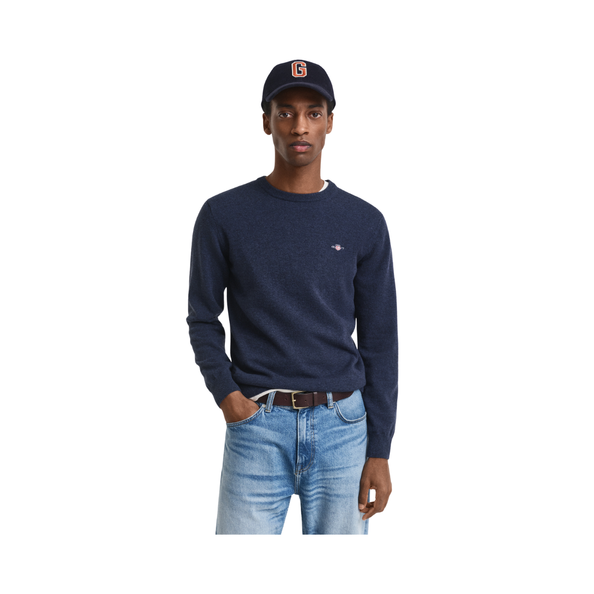 Superfine Lambswool C-Neck - Dark Navy Melange