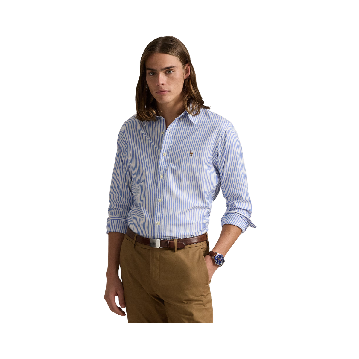 Long Sleeve Sport Shirt - Blue/White