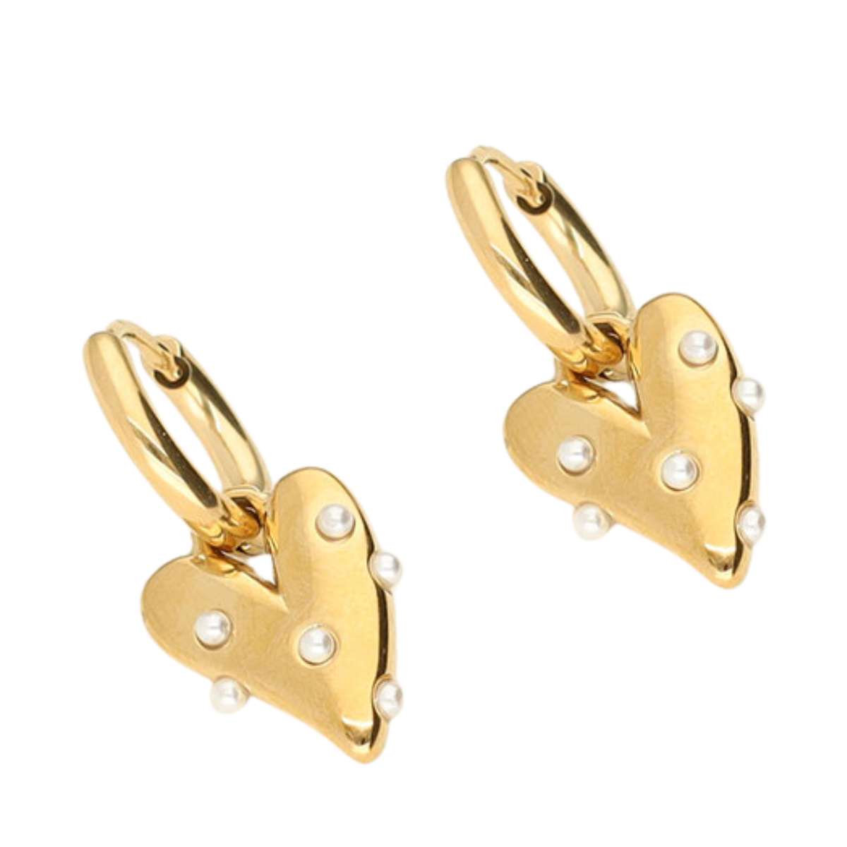 Earrings Heart With Pearls - Gold