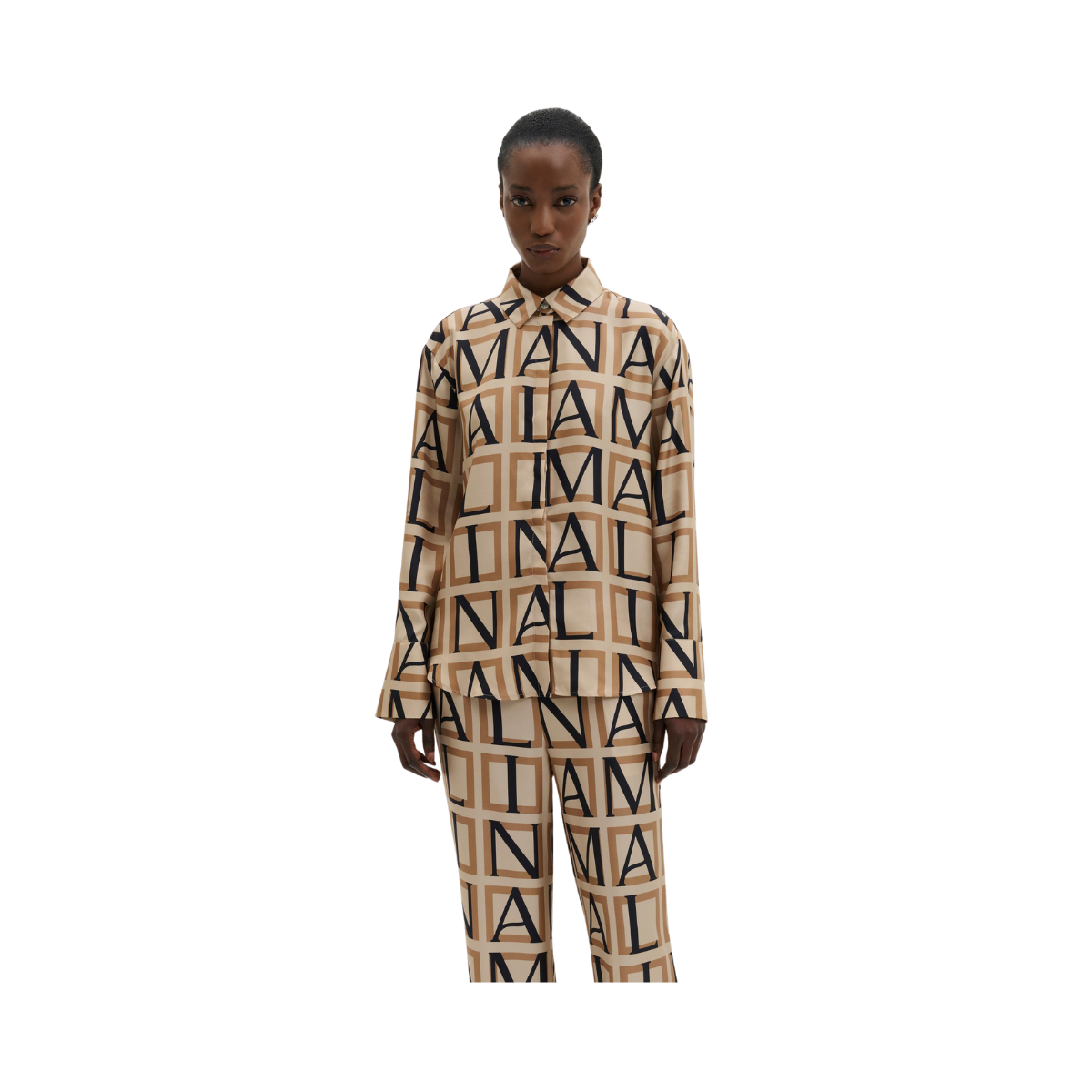 Felicity Silk Shirt - Monogram Camel