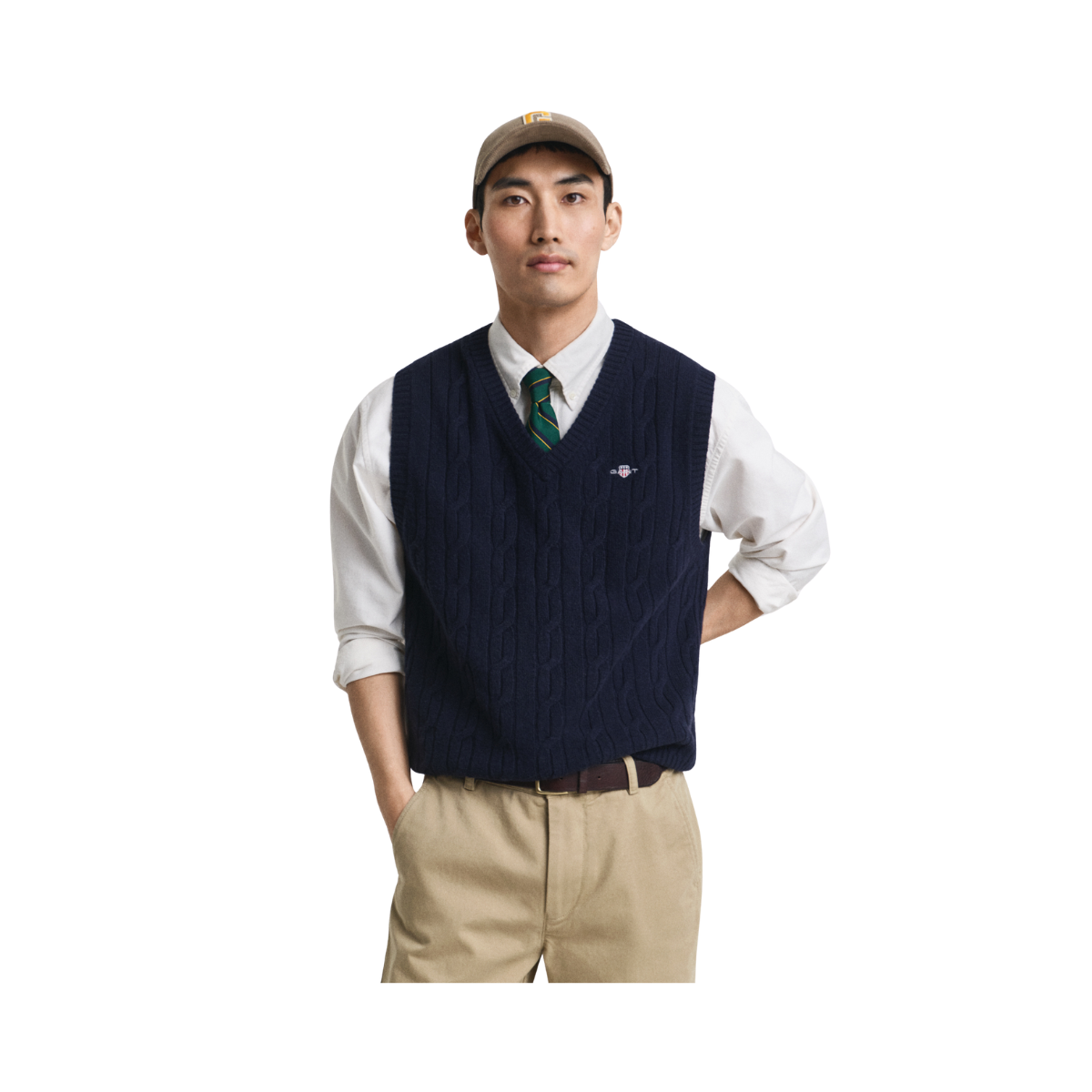 Lambswool Cable Vest - Evening Blue