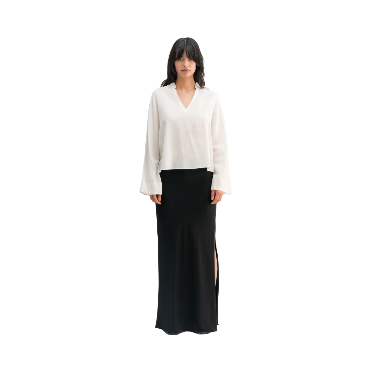 Nina V-Neck Wool Blouse - Off-White