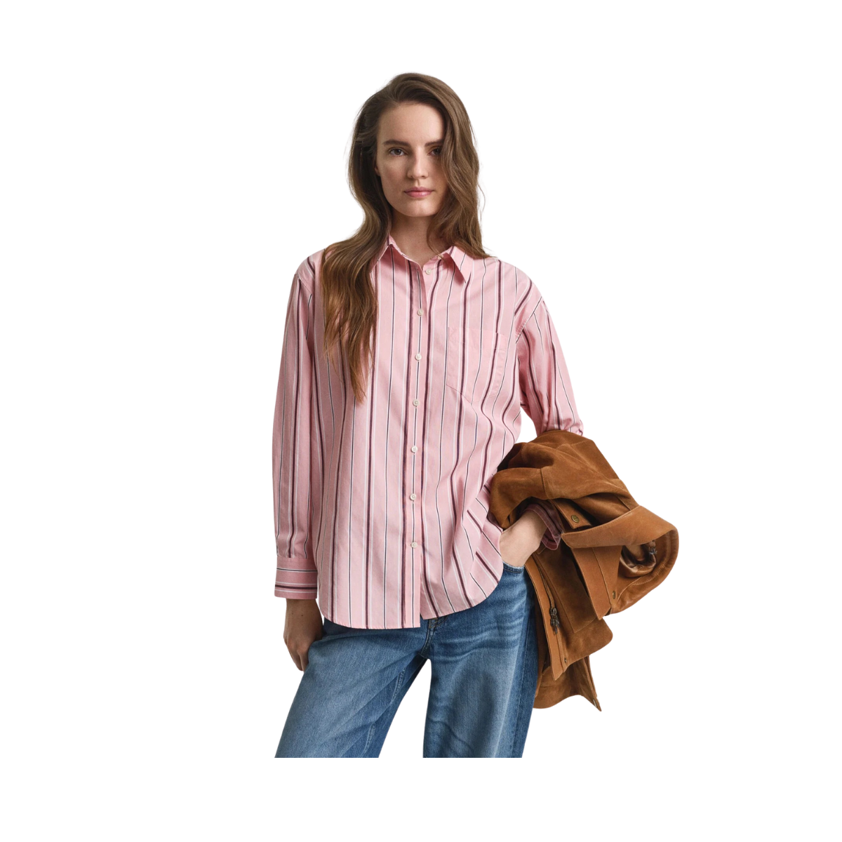 Relaxed Classic Poplin Striped Shirt - Summer Rose