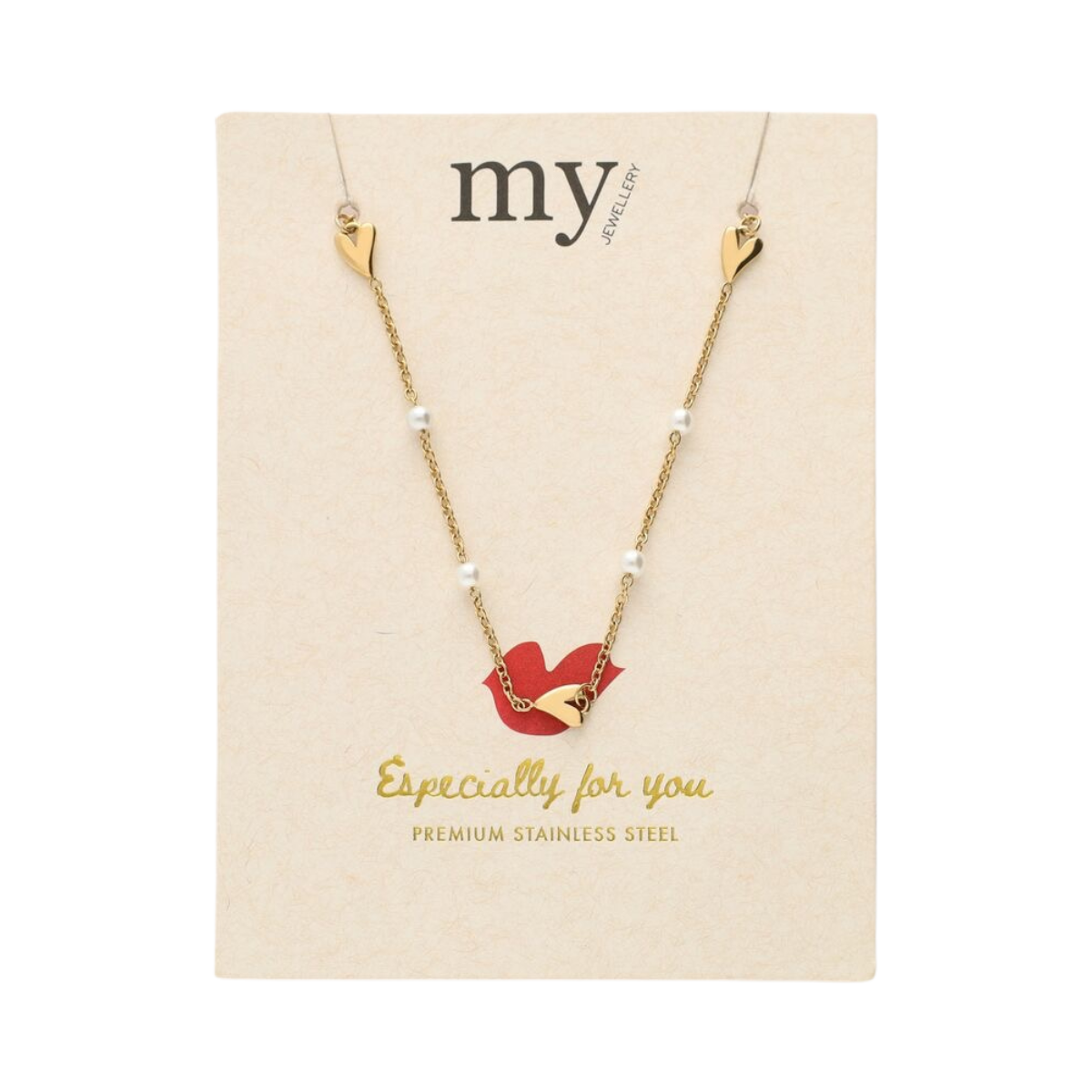 Necklace hearts & pearls - 1200 Gold