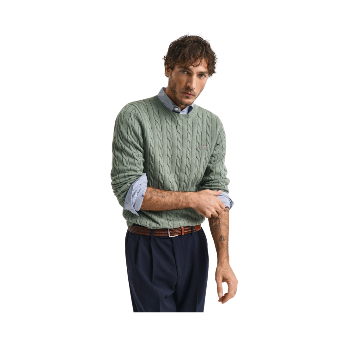 Cotton Cable C-Neck - Kalamata Green