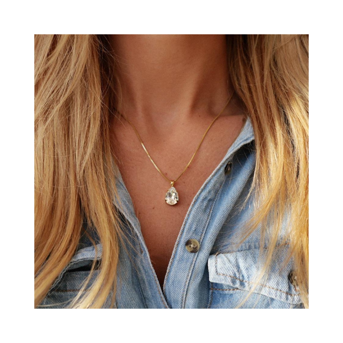Mini Drop Necklace Gold - Crystal