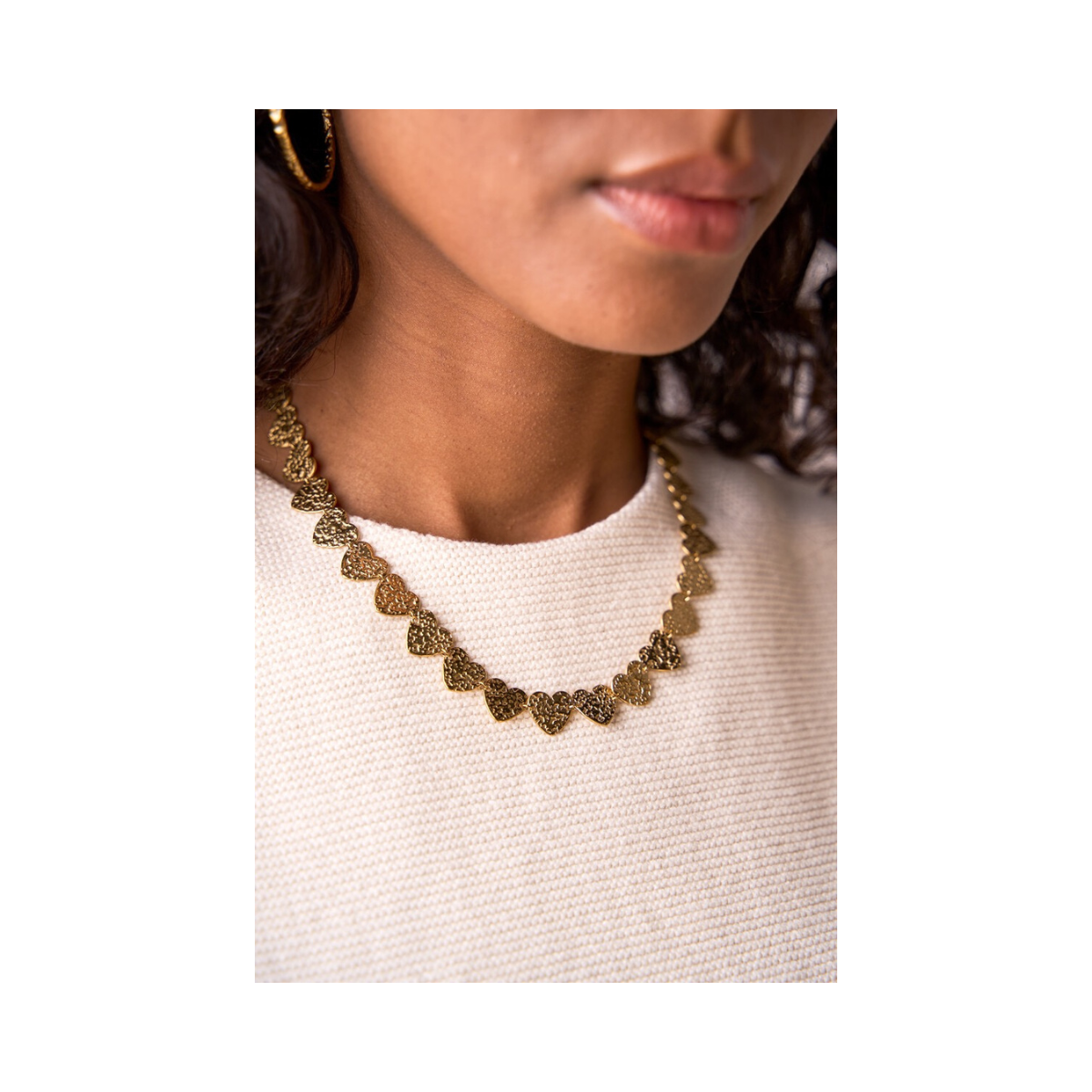 Necklace hammered hearts - 1200 Gold