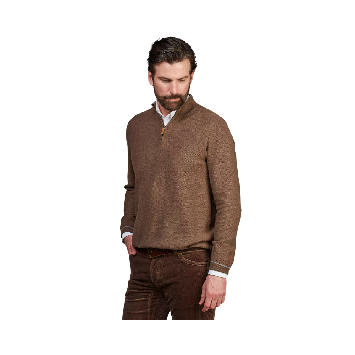 Half Zip Structure Knit - Brown