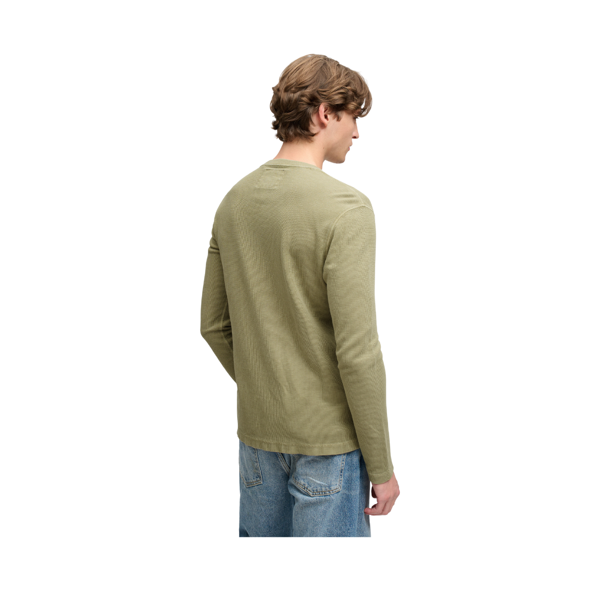 Waffle Long Sleeve Henley Top - Light Khaki Green