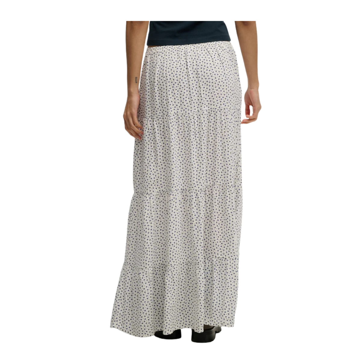 Woven Tiered Maxi Skirt - K7Q Off White Ditsy Hearts