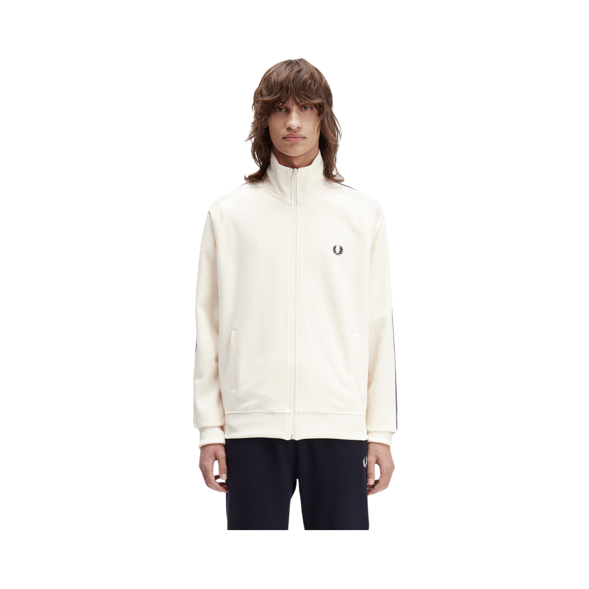 Contrast Tape Track Jacket - Ecru/Navy