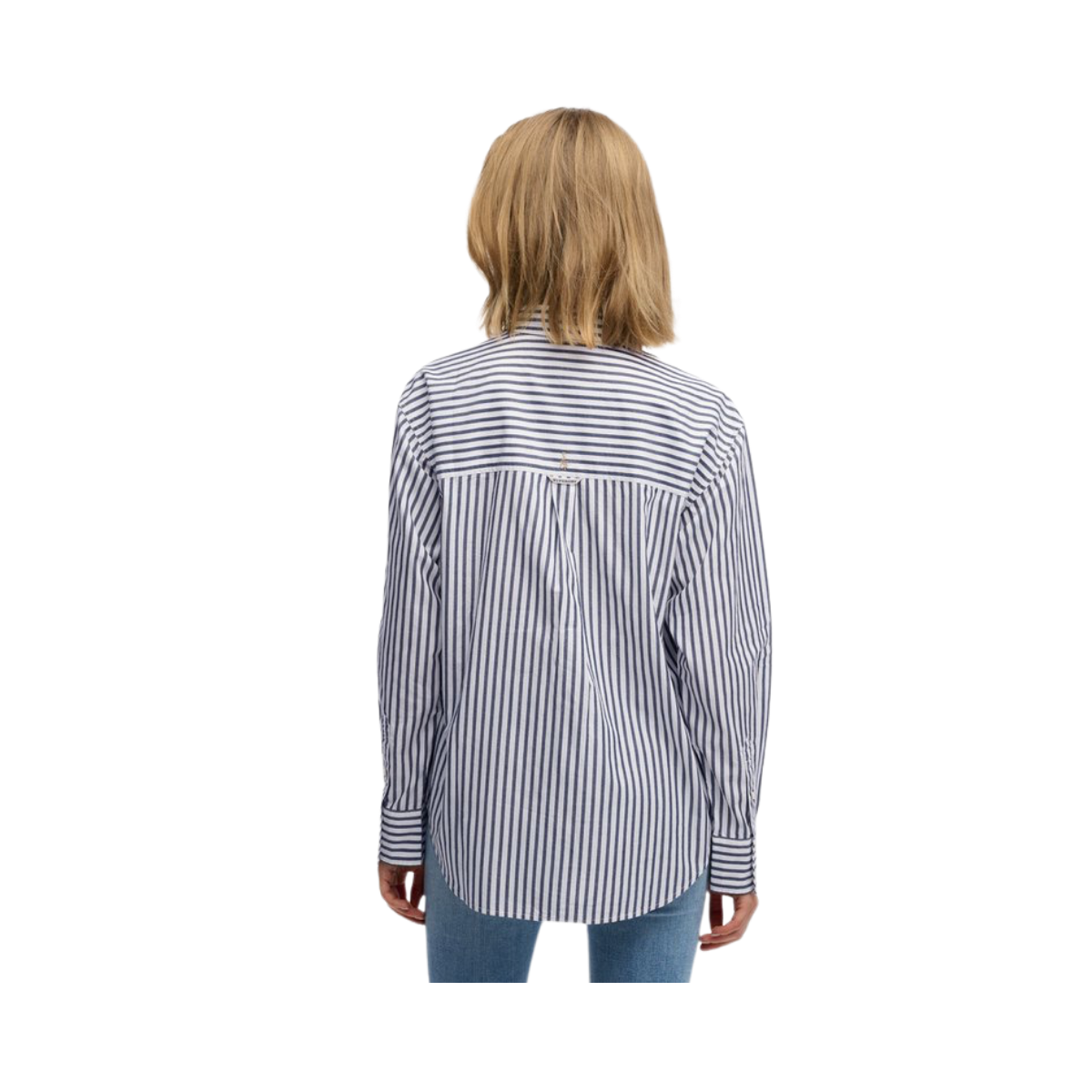Poplin Relaxed L/S Shirt - Navy/White