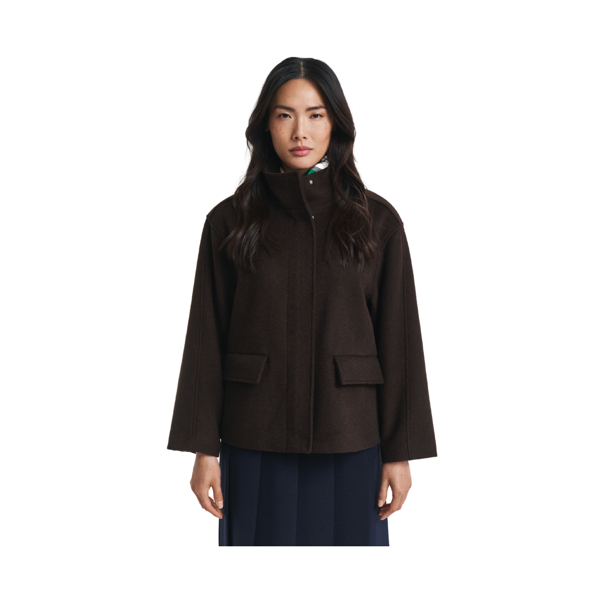 Short Wool Jacket With Zip - Deep Brown