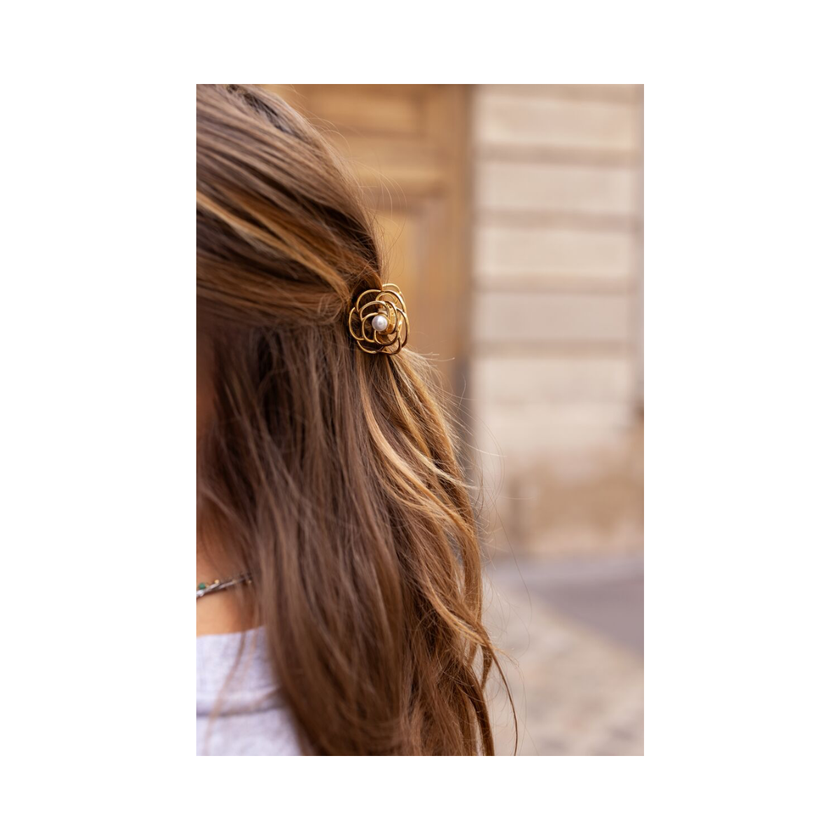 Hairclip rose with pearl - Gold