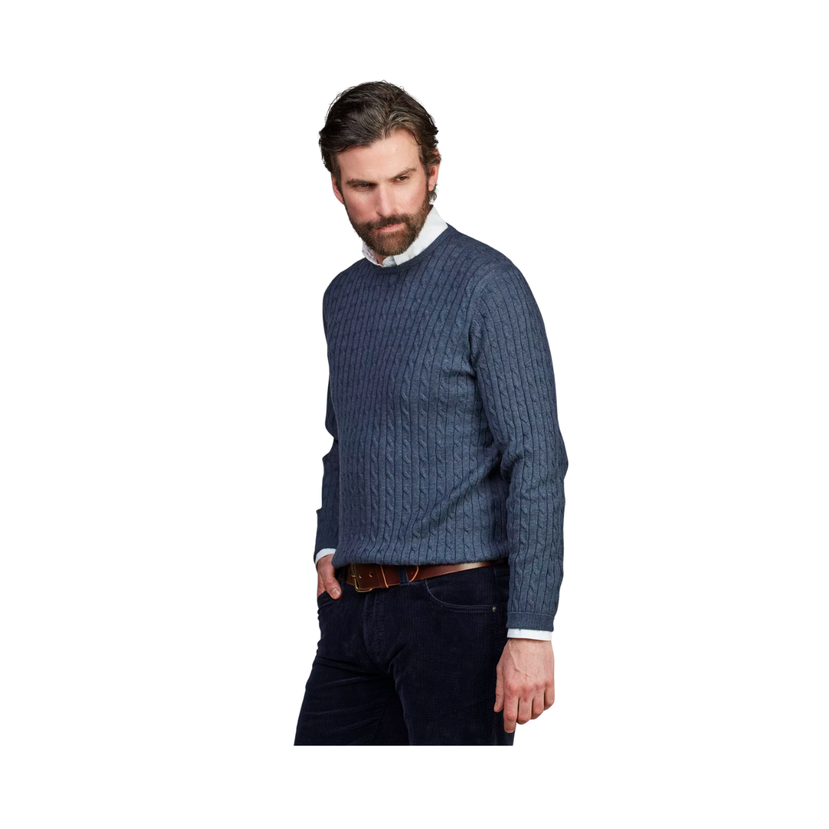 Crew Neck Cable Knit - Blue