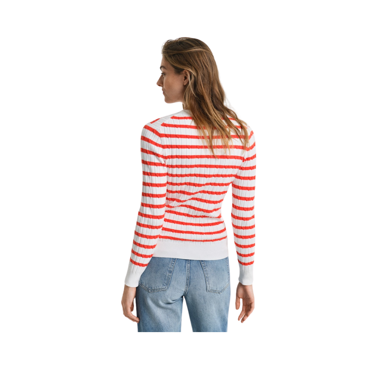 STRETCH COTTON CABLE STRIPE C-NECK - 651 ORANGE RED