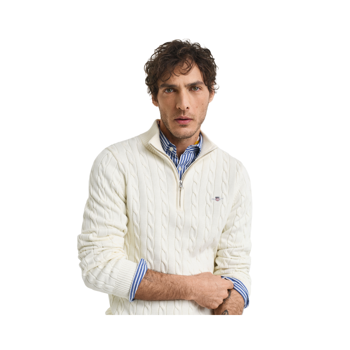 Cotton Cable Half Zip - Cream