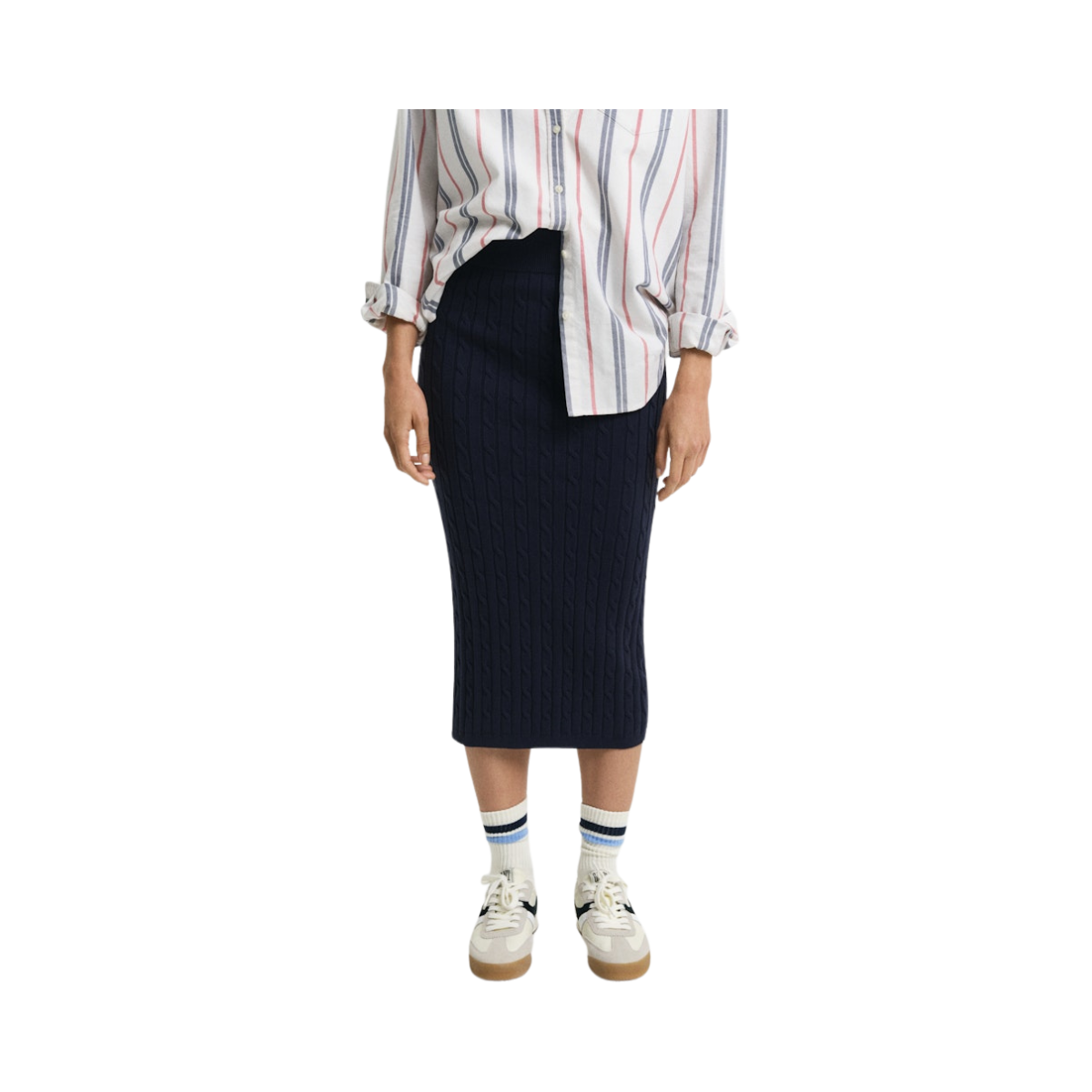 STRETCH COTTON CABLE SKIRT - 433 EVENING BLUE