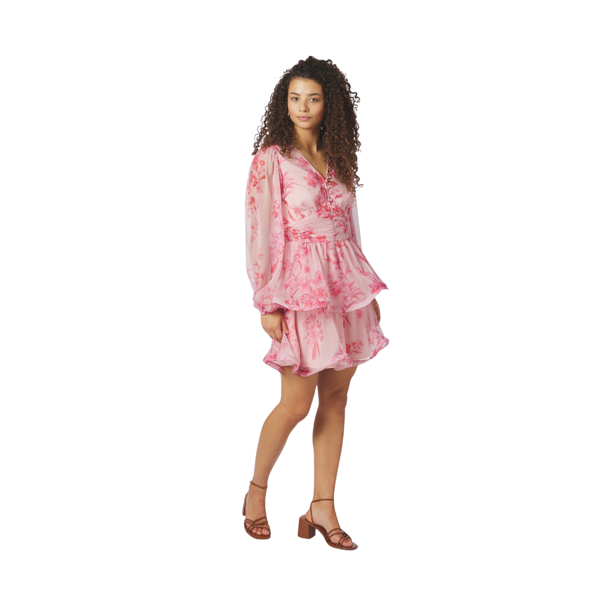 Rivana Print Chiffon Dress - Pink