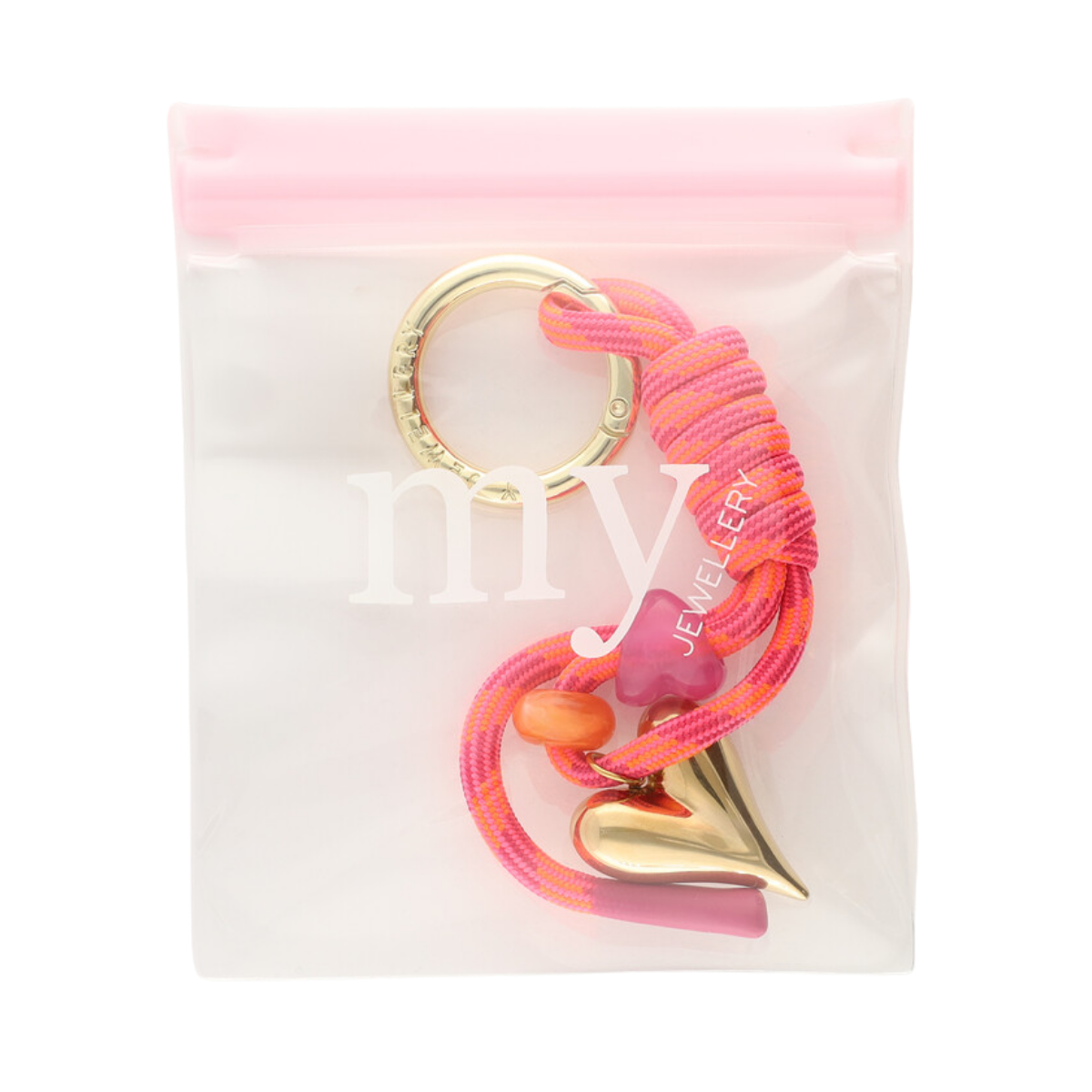 Key Chain Heart Pink Cord - Gold