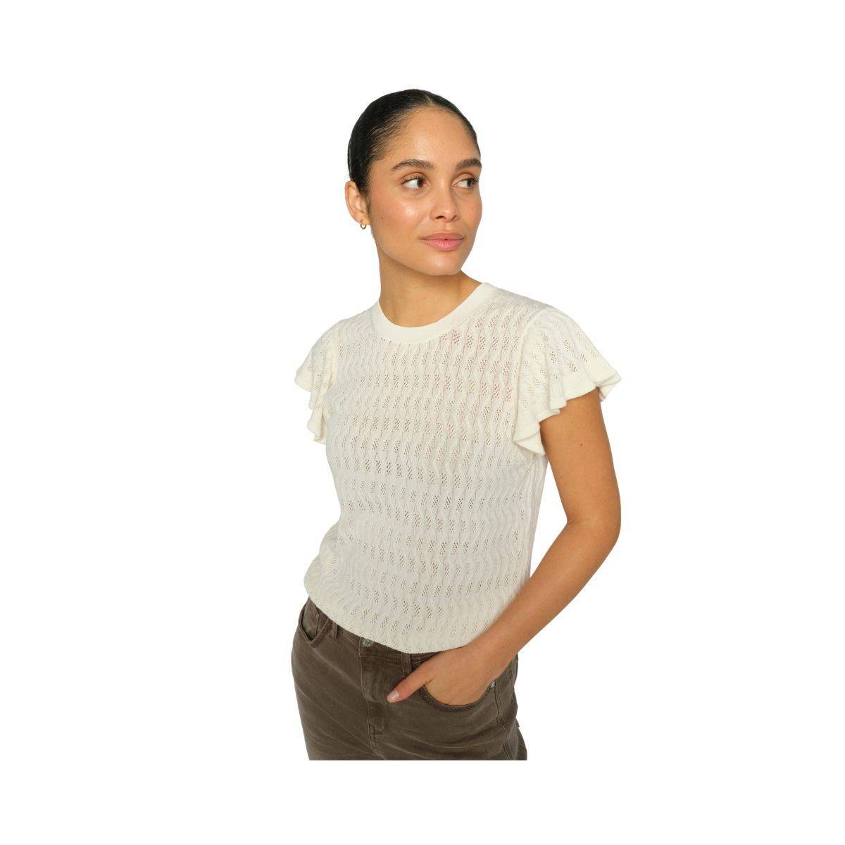 MMGanna Pattern O-Neck Knit Top - Ecru