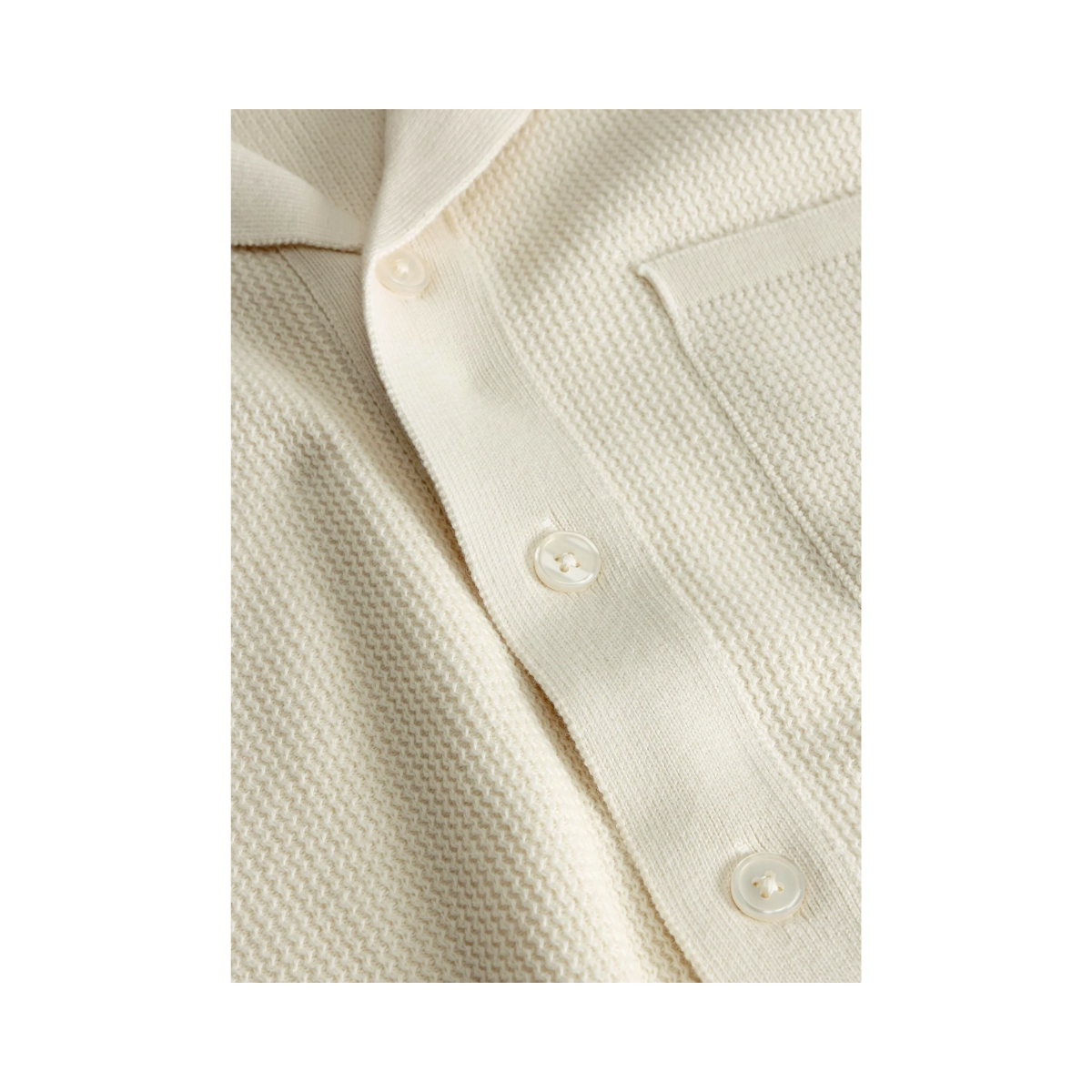 Boxy Short Sleeve Structured Knitted Shirt - Egret