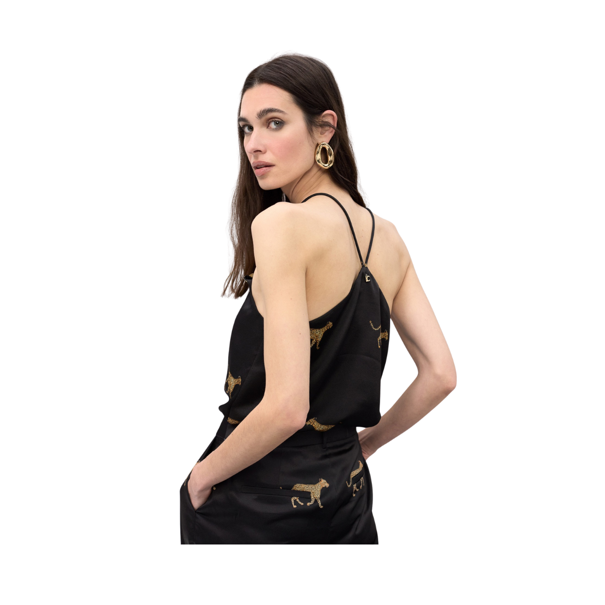 Slip Top with Print - Black-Brown