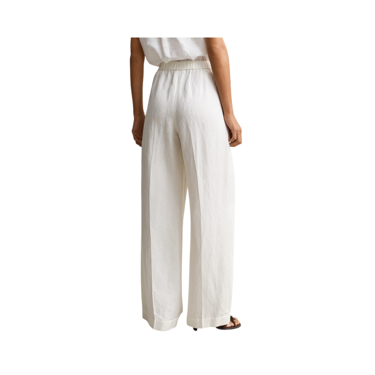 Linen Blend Pull On Pants - Eggshell