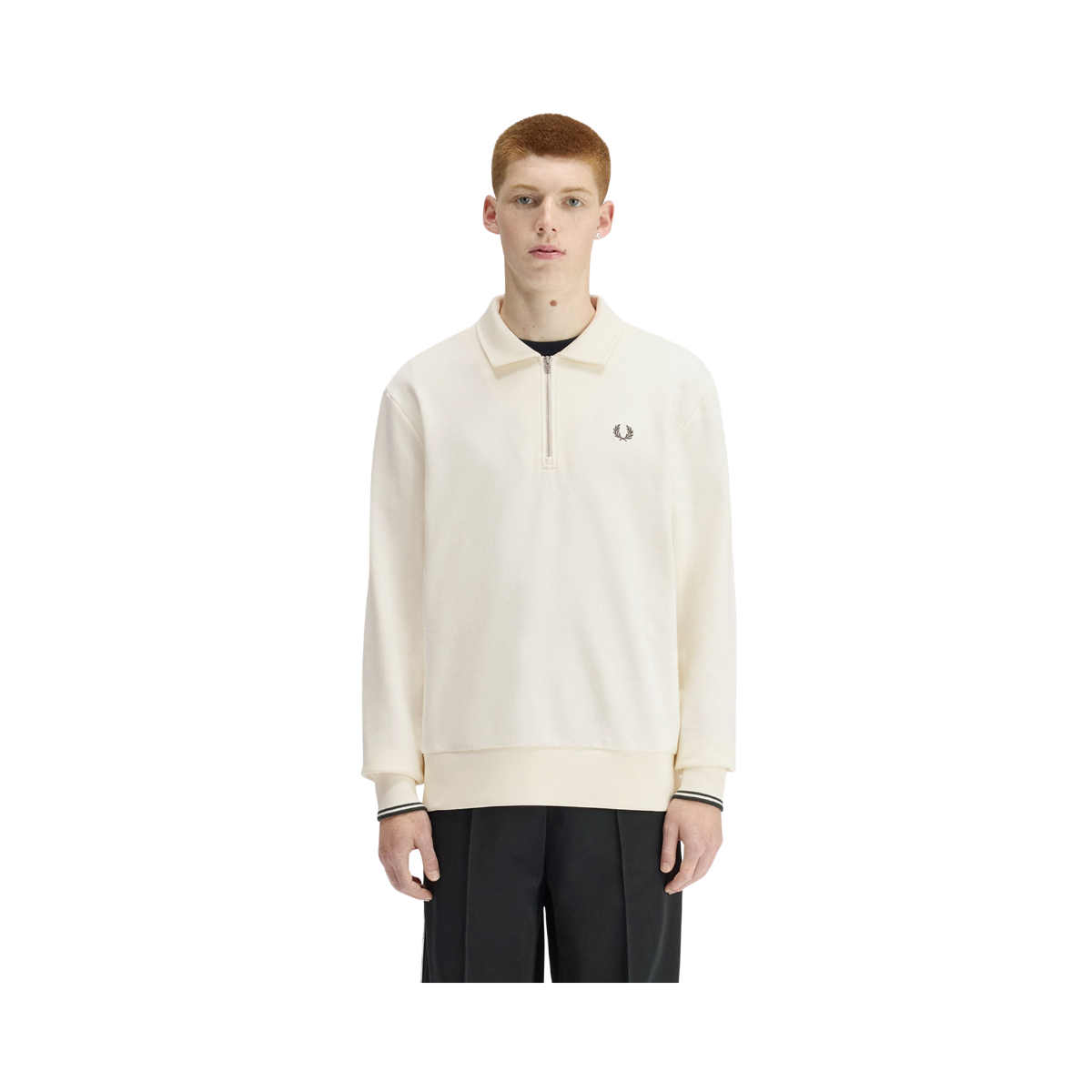 Half Zip Collared Sweatshirt - Ecru