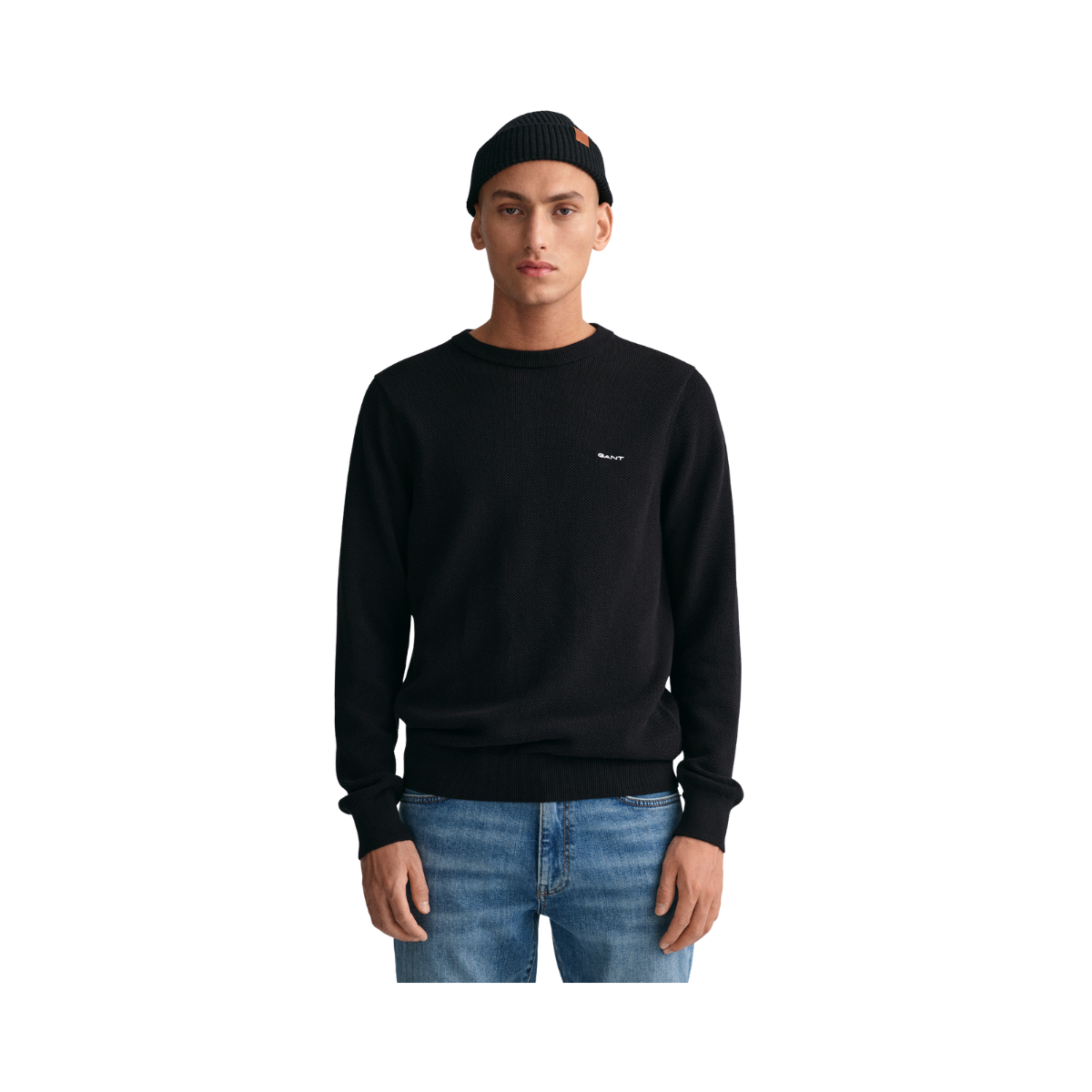 Cotton Pique C-Neck - Black