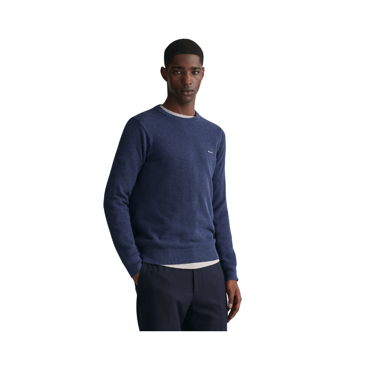 Cotton Pique C-Neck - Marine