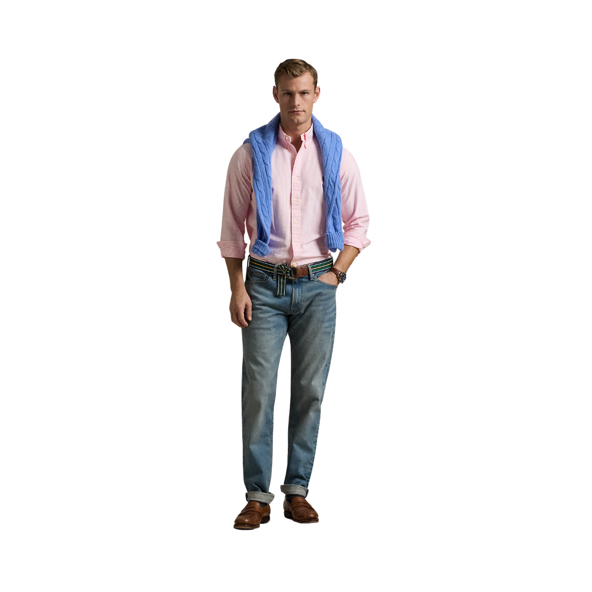 Custom Fit Striped Oxford Shirt - New Rose/White
