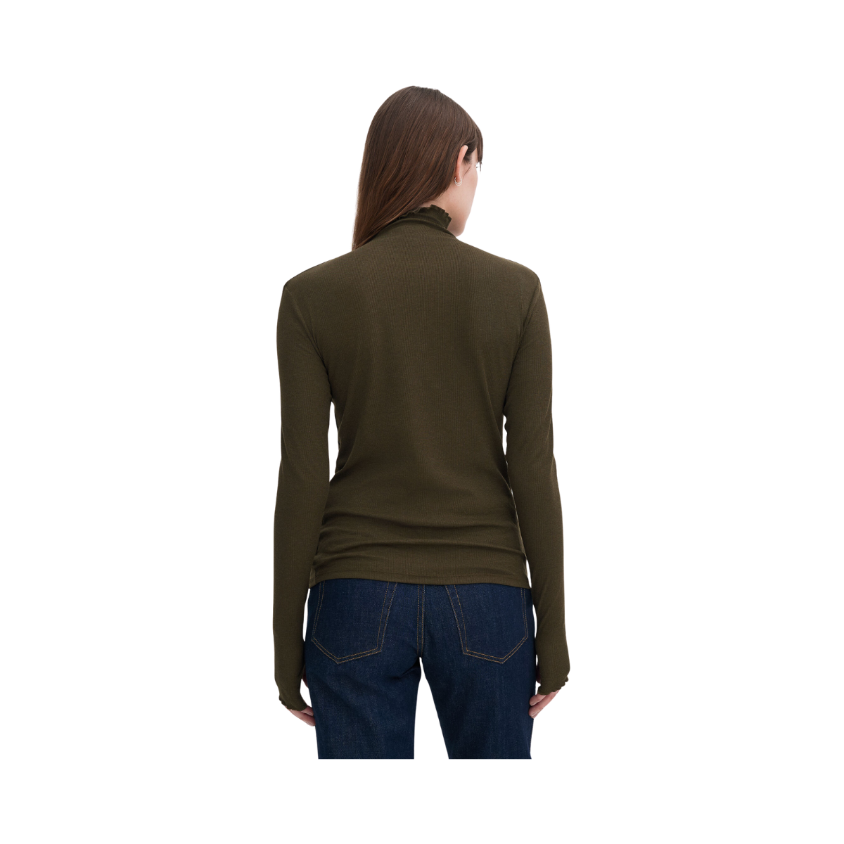 Rib Mock Neck Top - Dark Khaki Green